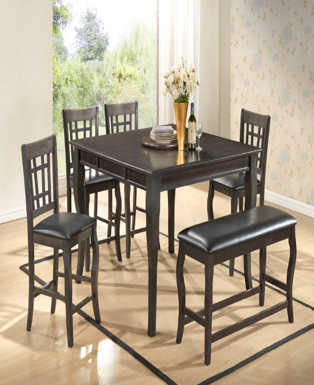 Gray Counter Height Wooden Table with Lazy Susan W7088