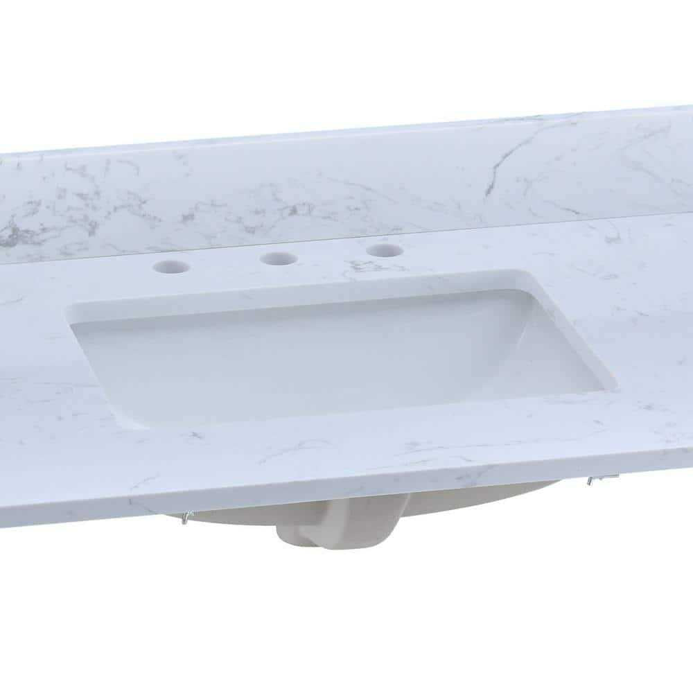 White Engineered Stone Composite Vanity Top with Single Sink U3551