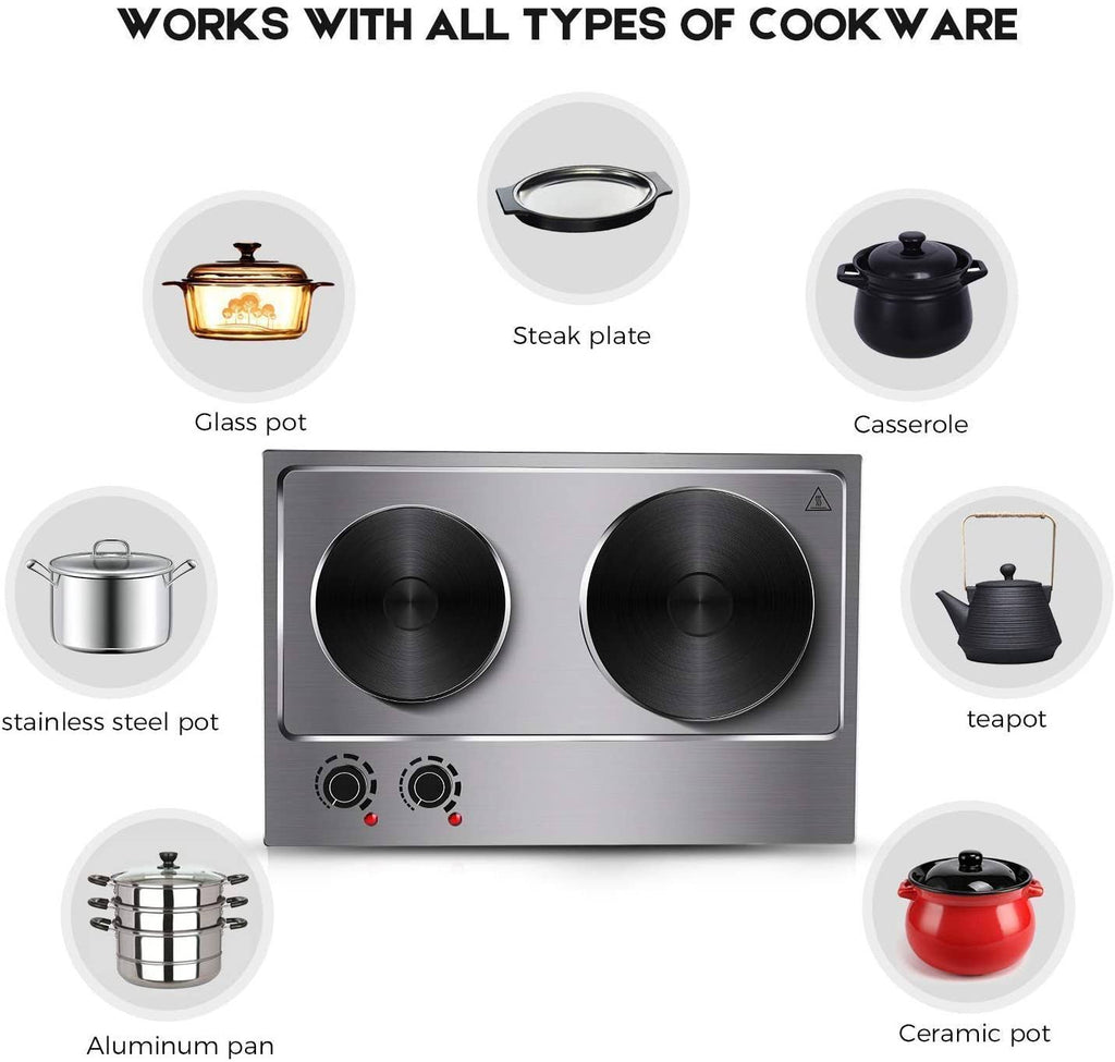 1800W Electric Double Burner Countertop Cast Iron Hot Plate Y44252