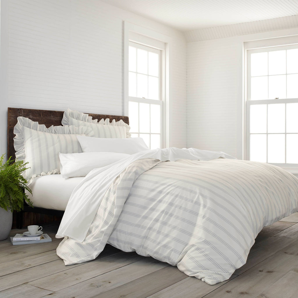 King 3 Piece Organic Cotton Striped Duvet Cover Set B522278