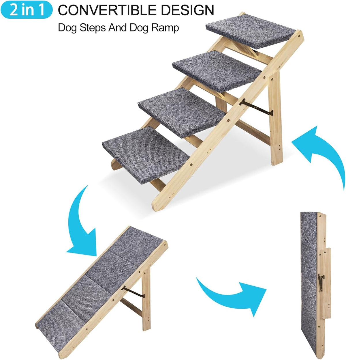 Wood Pet Stairs Foldable Dog Stairs & Ramp with Non-Slip Pads C476