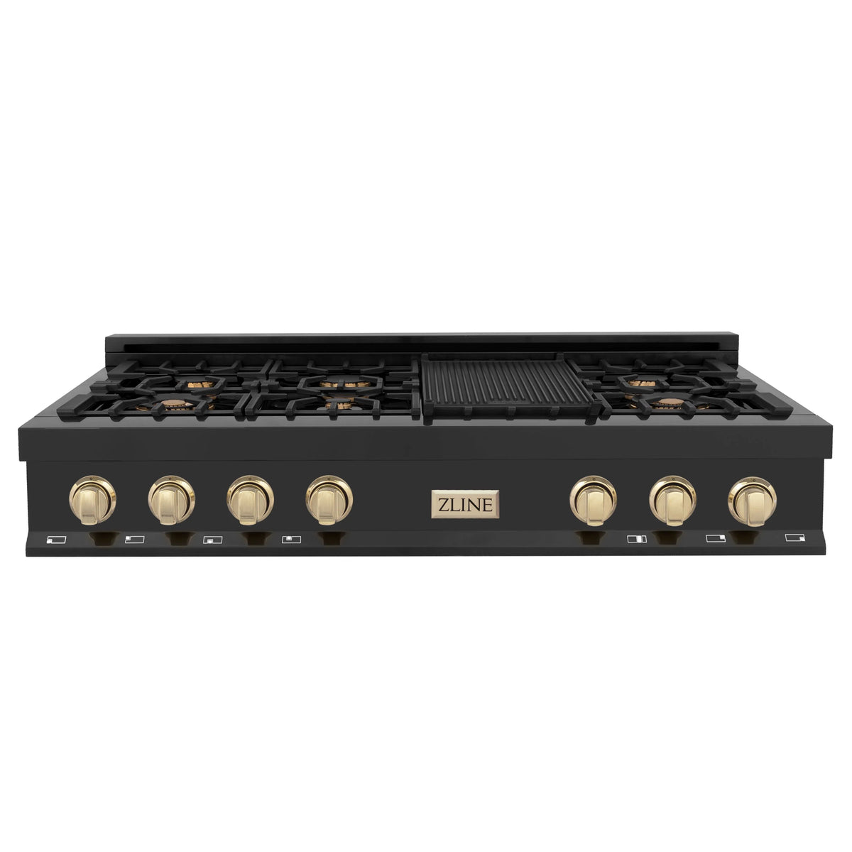 48 Inch 7 Gas Burners Porcelain Rangetop in Black Stainless Steel M9781
