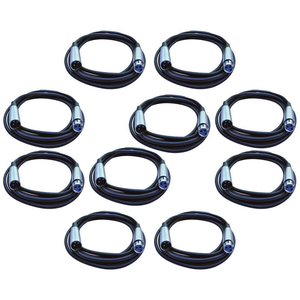10 Pack 10 Foot DMX Cables XLR 3 Pin Y338401