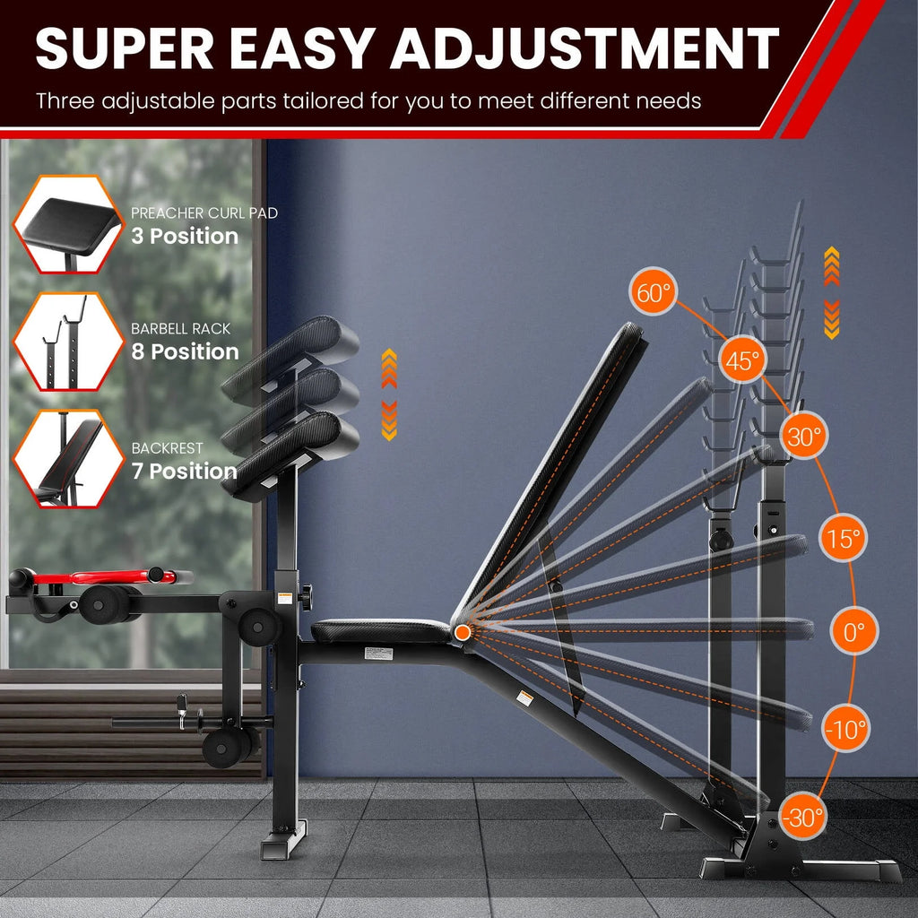 Adjustable Olympic Weight Bench Set with Barbell Rack C75454