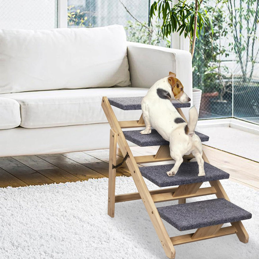 Wood Pet Stairs Foldable Dog Stairs & Ramp with Non-Slip Pads C476