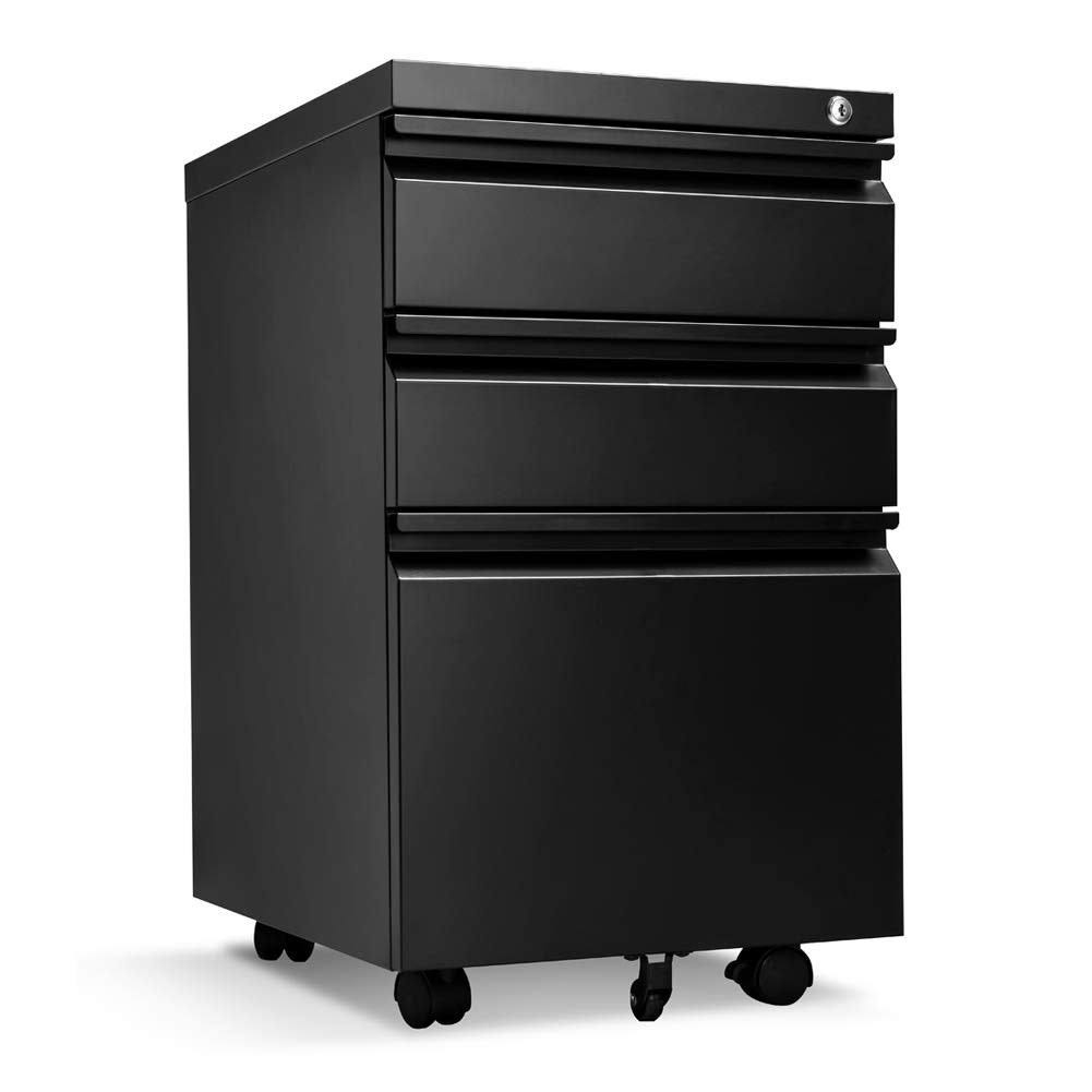 White 3-Drawer Locking Rolling Metal File Cabinet D9672