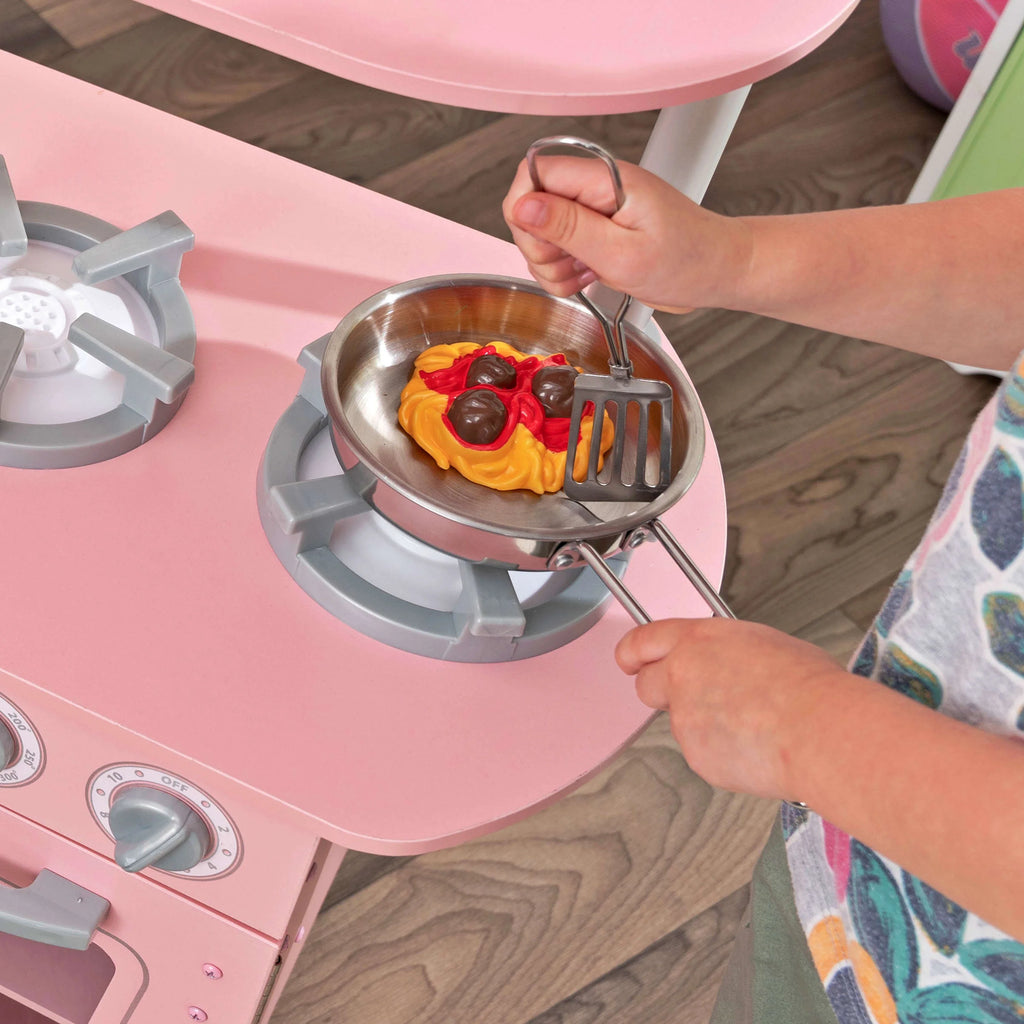 Pink Wooden Play Kitchen with Pretend Ice Maker and Play Phone A407979