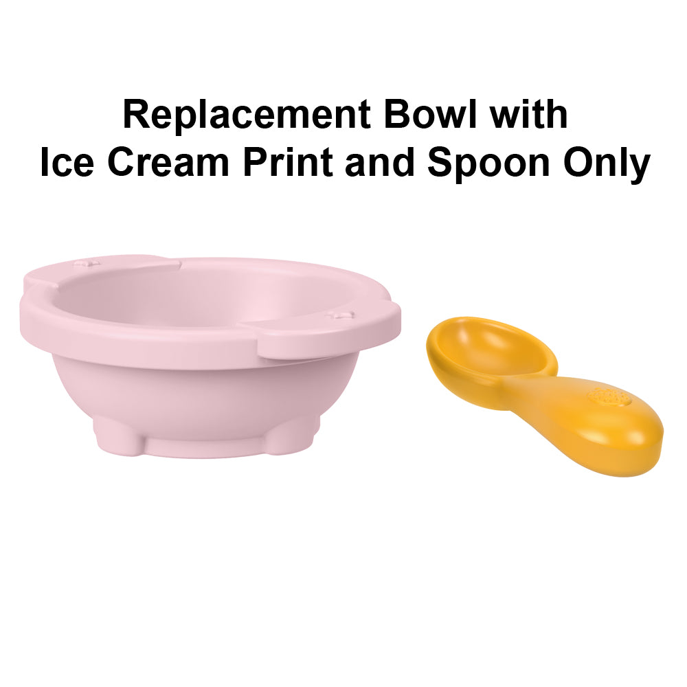 Pink Bowl with Ice Cream Print and Yellow Spoon G683