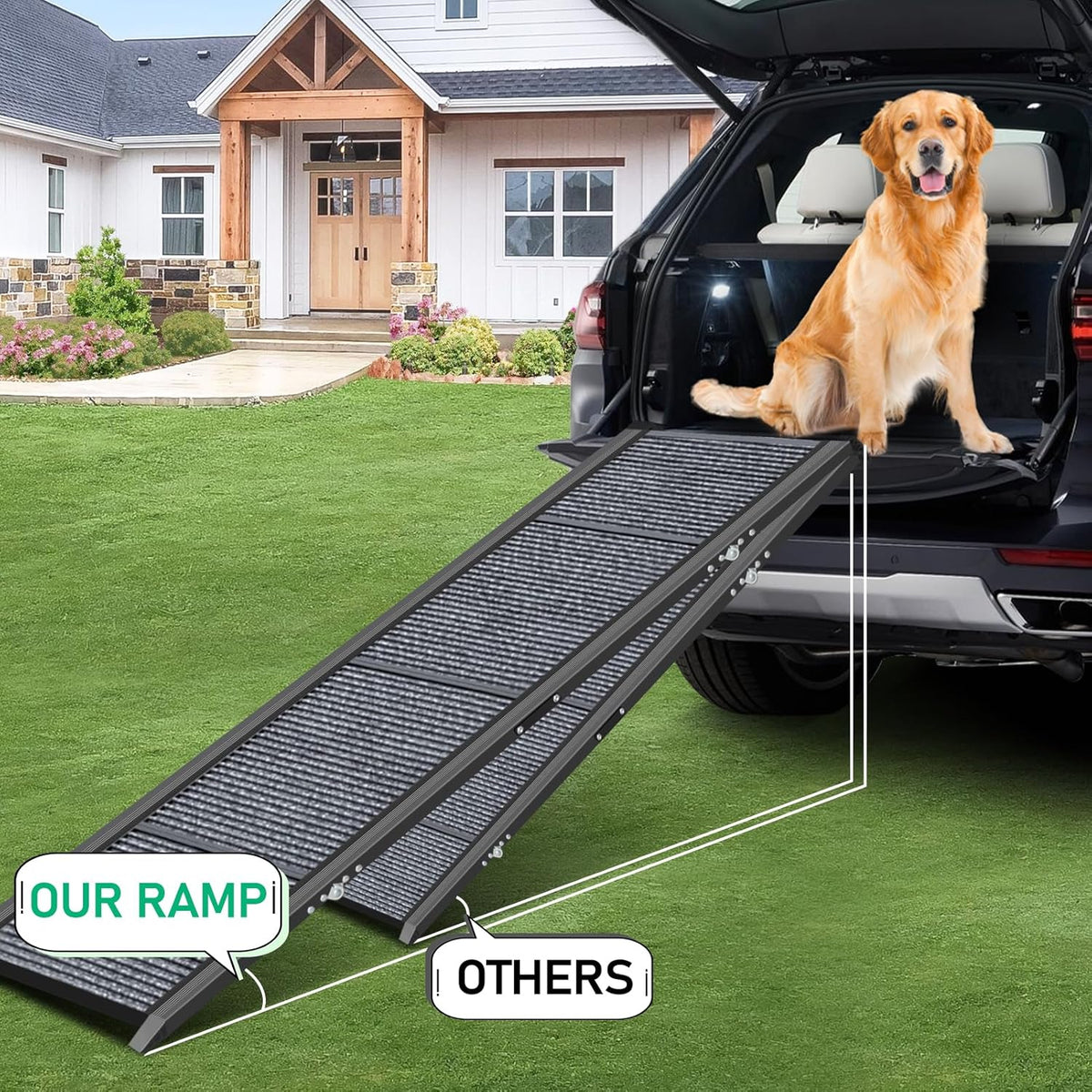 19.7" Wide 67" Long Folding Large Dog Ramp with Non-Slip Surface R573582