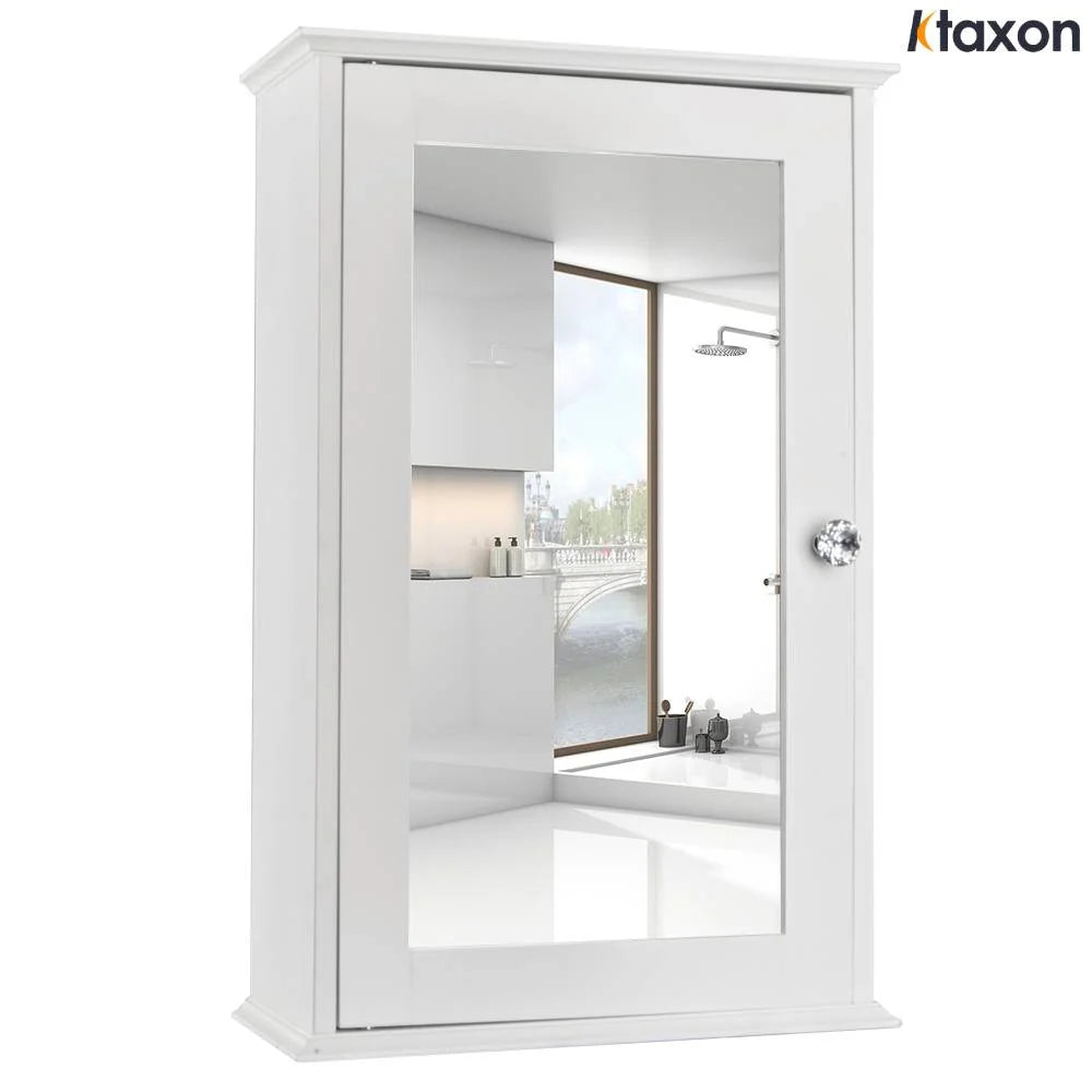 Wall Mount Mirrored Medicine Cabinet with Single Door and Adjustable Shelves White E94284