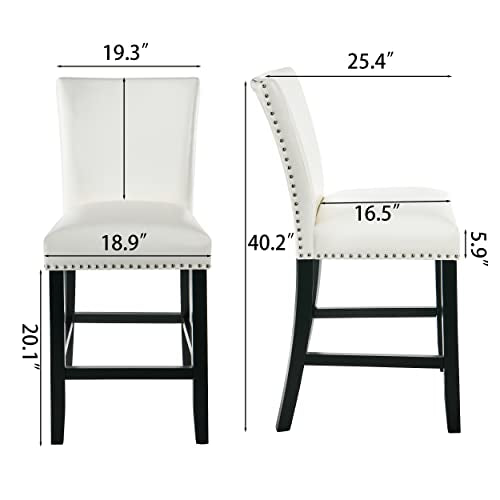 Ivory White Set of 2 Glass Counter Height Bar Stools with Upholstered Back W453