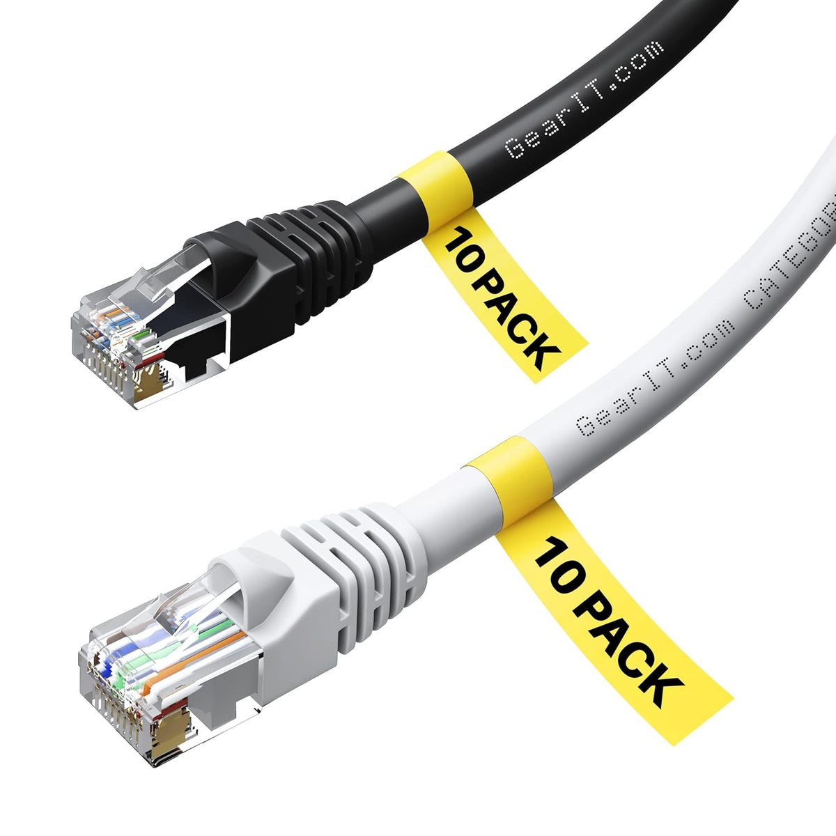 Cat6 Ethernet Cable 25 Feet 10-Pack Black White Pure Copper T25193