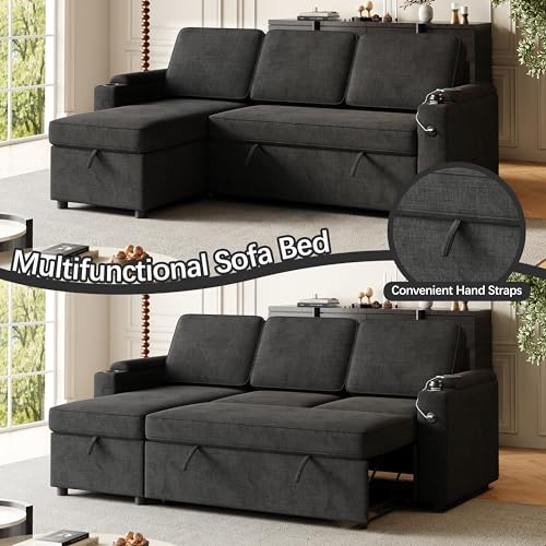 Dark Grey L-Shaped Fabric Sofa with Pull Out Bed V182709