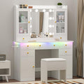 White Vanity Desk with Mirror and Lights C8589