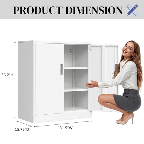 Black Steel Storage Cabinet with 2 Lockable Doors and 2 Adjustable Shelves K382