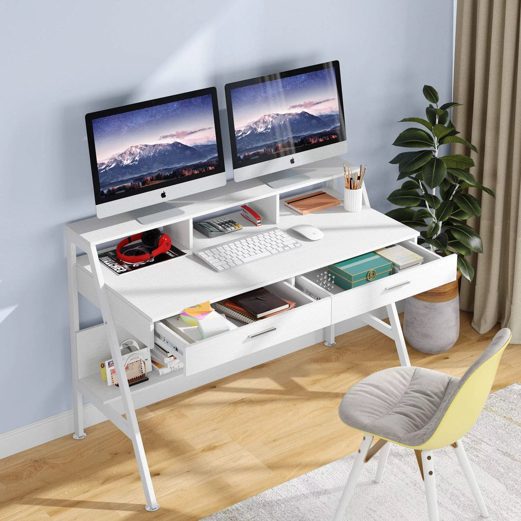 47 Inch Computer Desk with 2 Drawers and Hutch Shelf U46062
