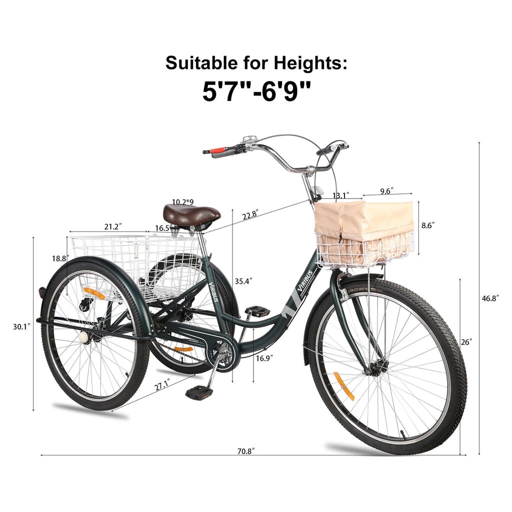 26 Inch Single Speed Adult Tricycle 3 Wheels Cruiser Bike with Basket N289191