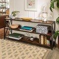 Dark Walnut Media Console Table Storage Bookcase R584