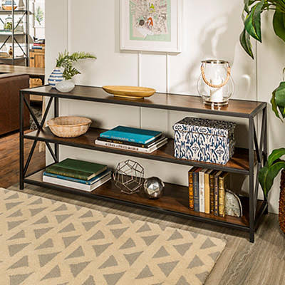 Dark Walnut Media Console Table Storage Bookcase R584