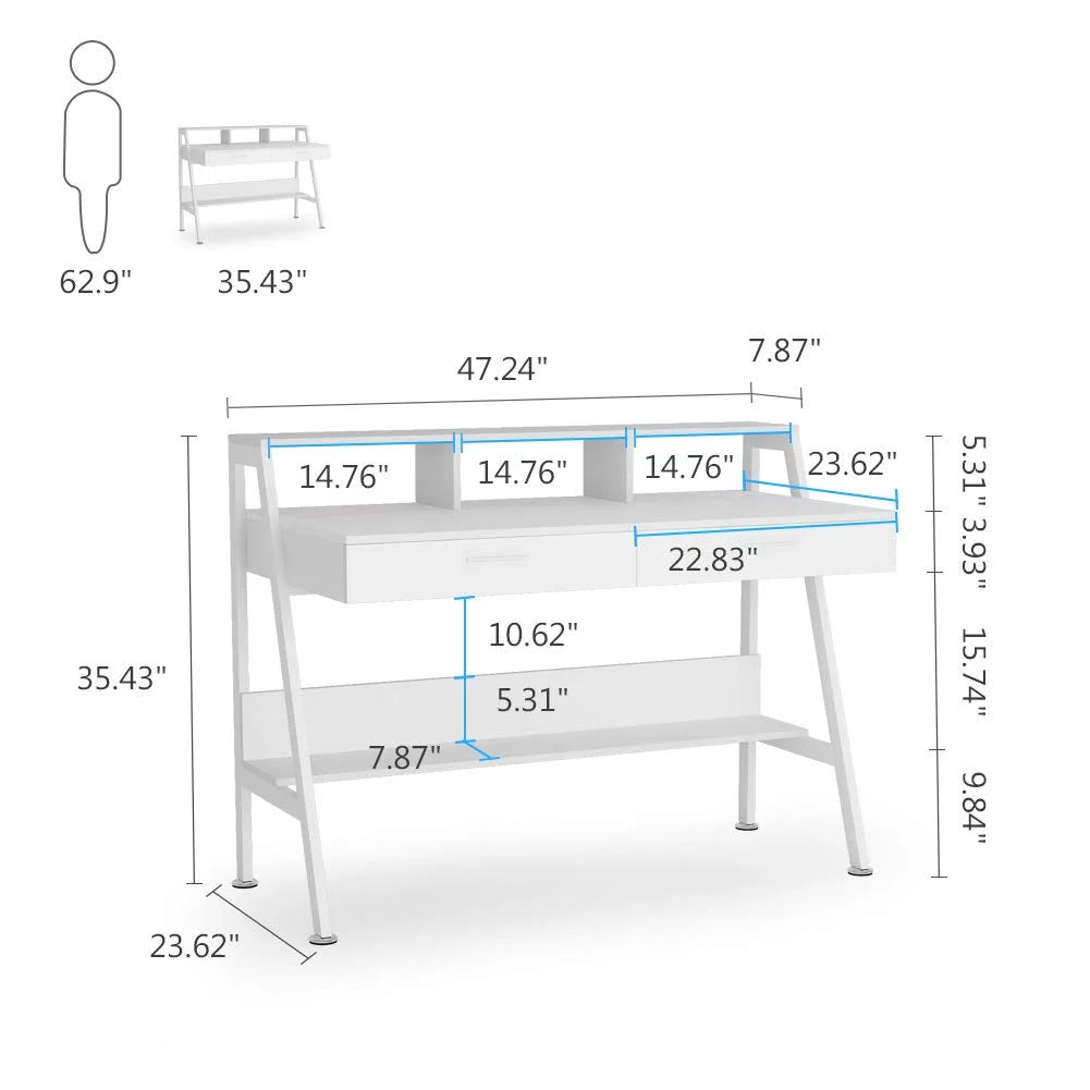 47 Inch Computer Desk with 2 Drawers and Hutch Shelf U46062