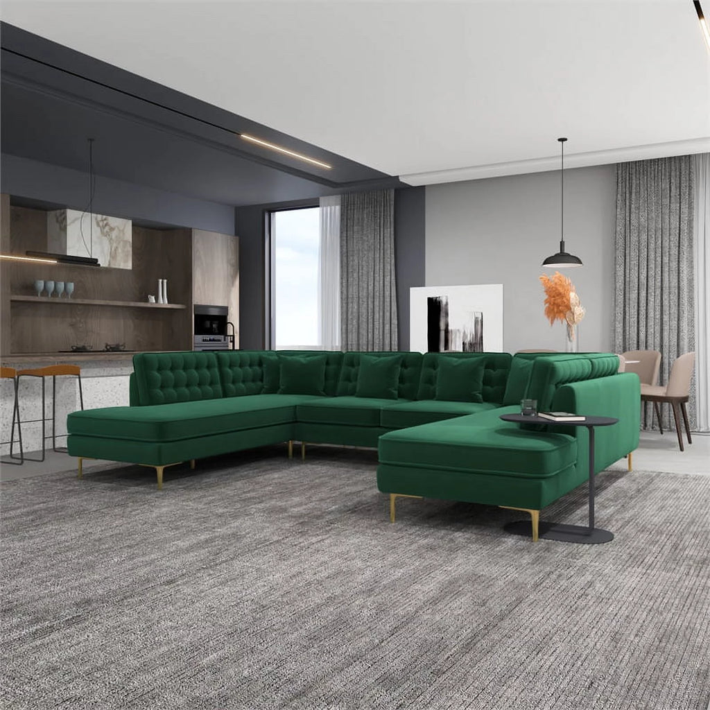 Green Velvet U-Shaped Sectional Couch P94187