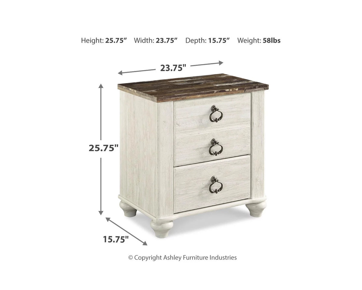Whitewash 2 Drawer Nightstand with USB Charging Ports H594464