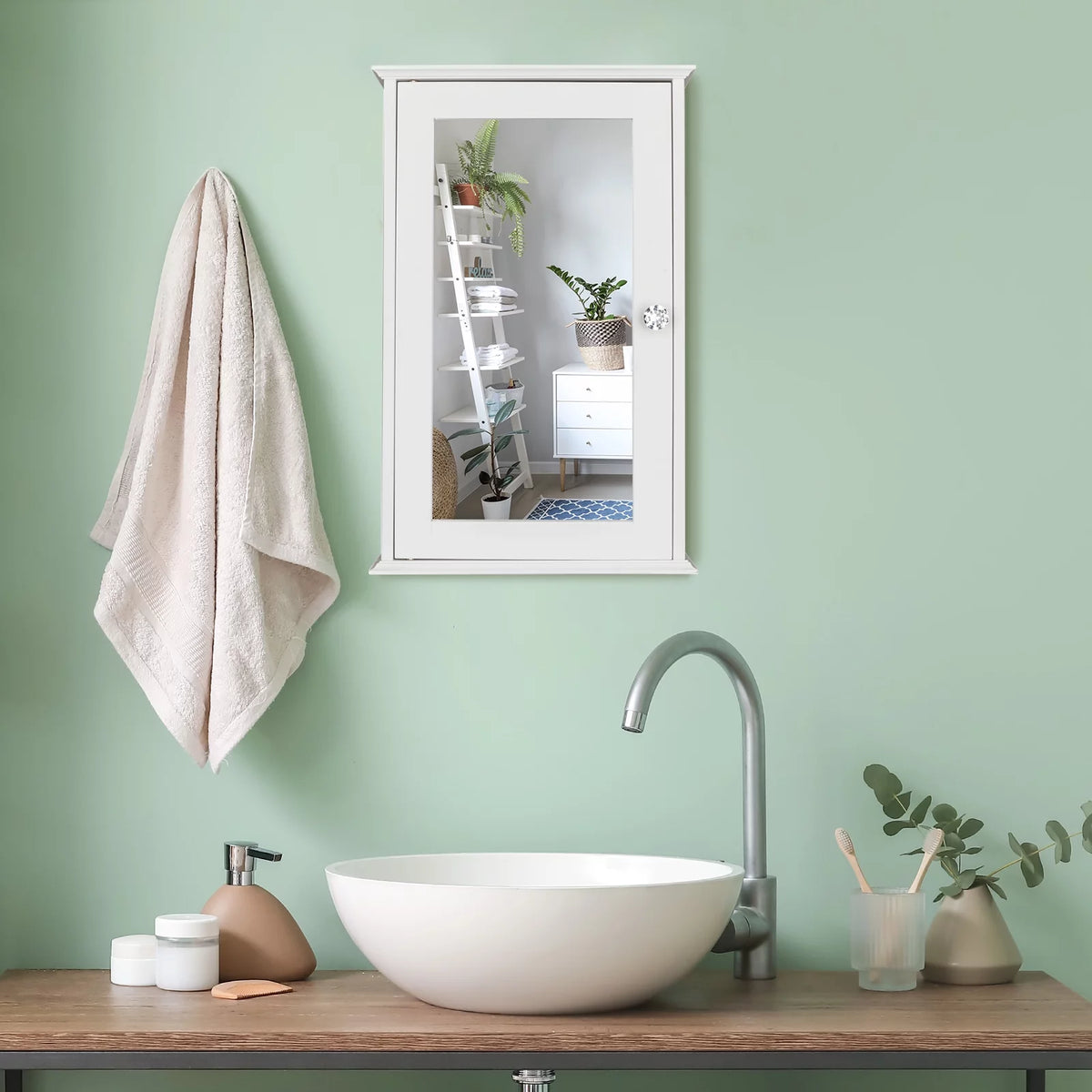 Wall Mount Mirrored Medicine Cabinet with Single Door and Adjustable Shelves White E94284