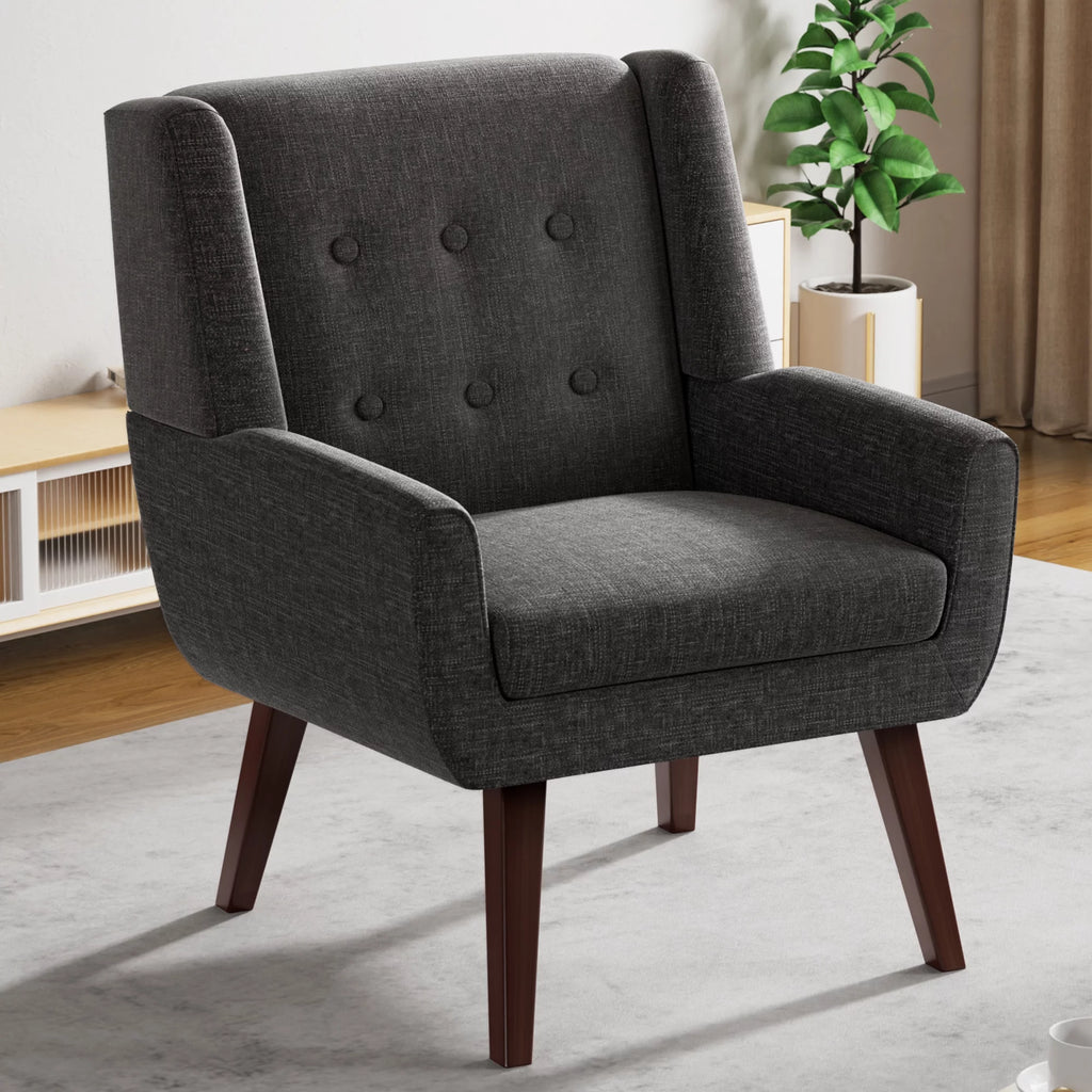 Beige Button-Tufted Upholstered Accent Chair Q504397