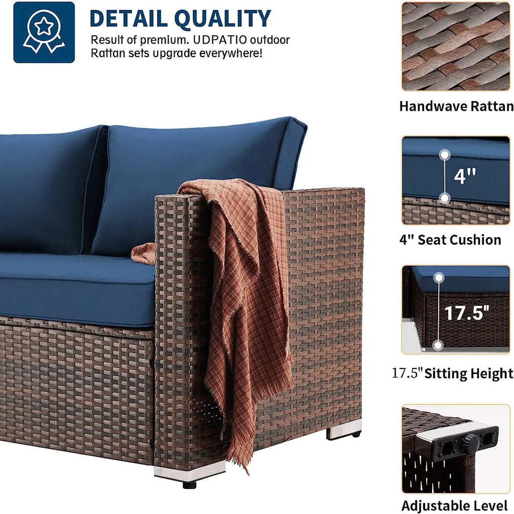7 Pieces PE Rattan Wicker Patio Furniture Set with Glass Table R95567