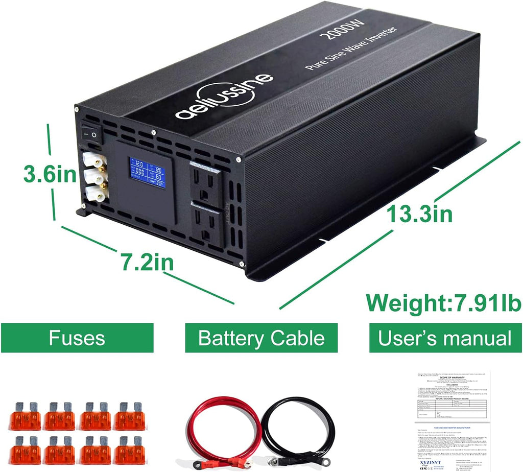 2000w Pure Sine Wave Power Inverter 48v DC to AC 110v 120v with Hardwire Terminal LCD Display S56136