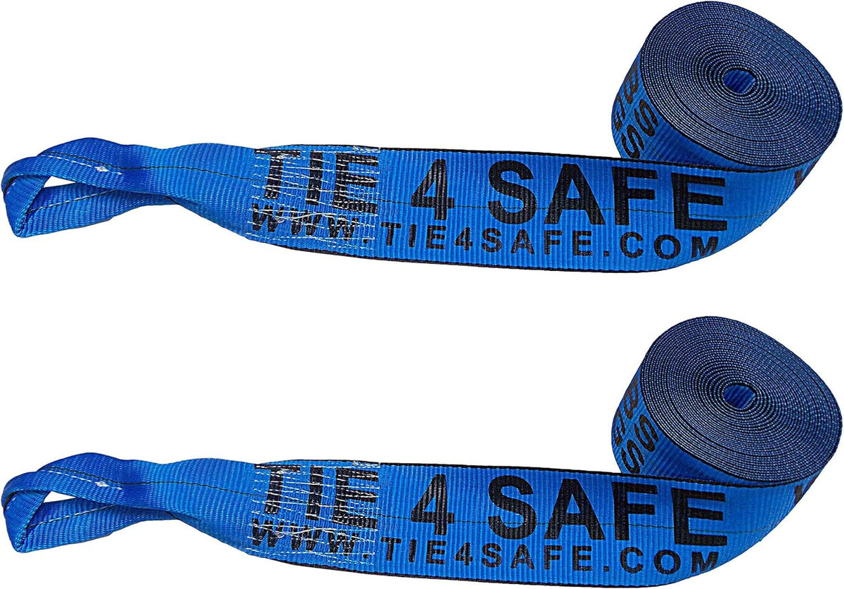 4" x 30' Heavy Duty Twisted Sewn Loop Winch Strap Tie Down (Black, 8 - Pack) O7980