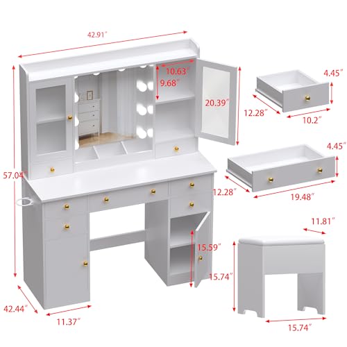 White Vanity Desk with Mirror and Lights C8589