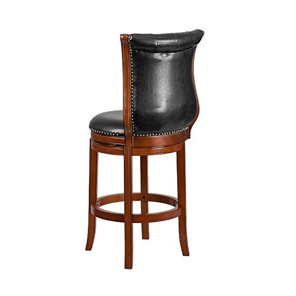 Brandy Wood Barstool with Black Leather Swivel Seat F598