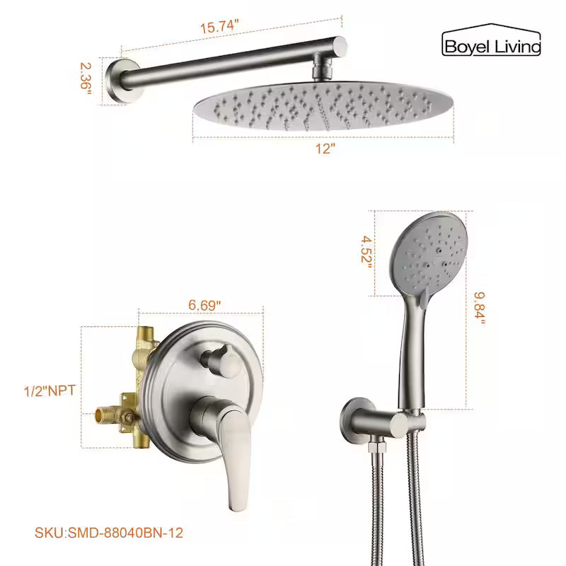 Wall Mount Dual Shower Heads with Valve in Brushed Nickel A5016