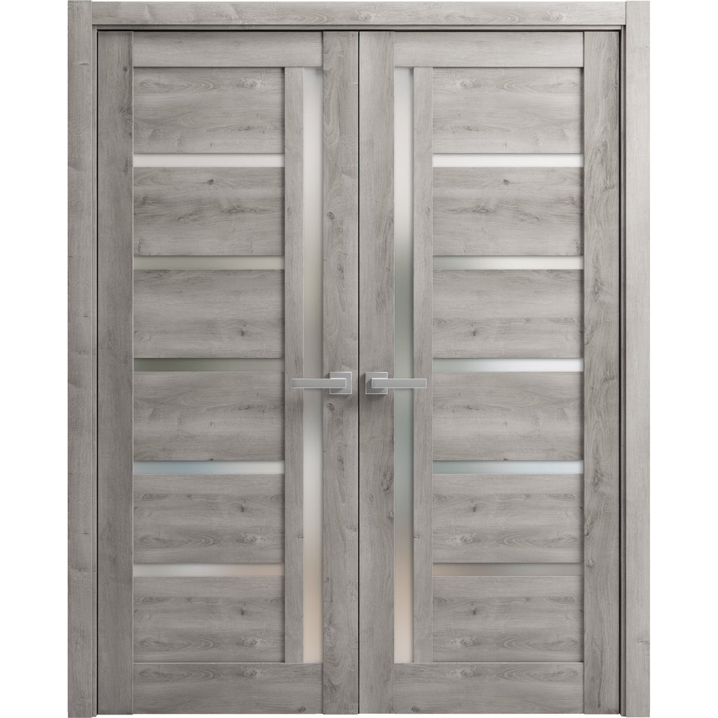 Solid French Double Doors 84 x 84 inches with Frosted Glass U501816