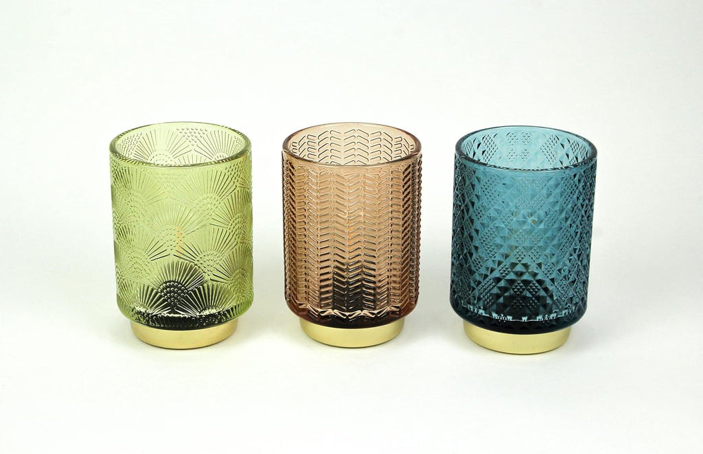 Set of 3 Textured Glass LED Candle Lights, Multicolor Z378