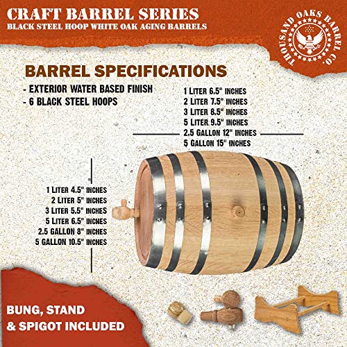 2 Liter Oak Aging Barrel with Wood Stand, Bung & Spigot G850