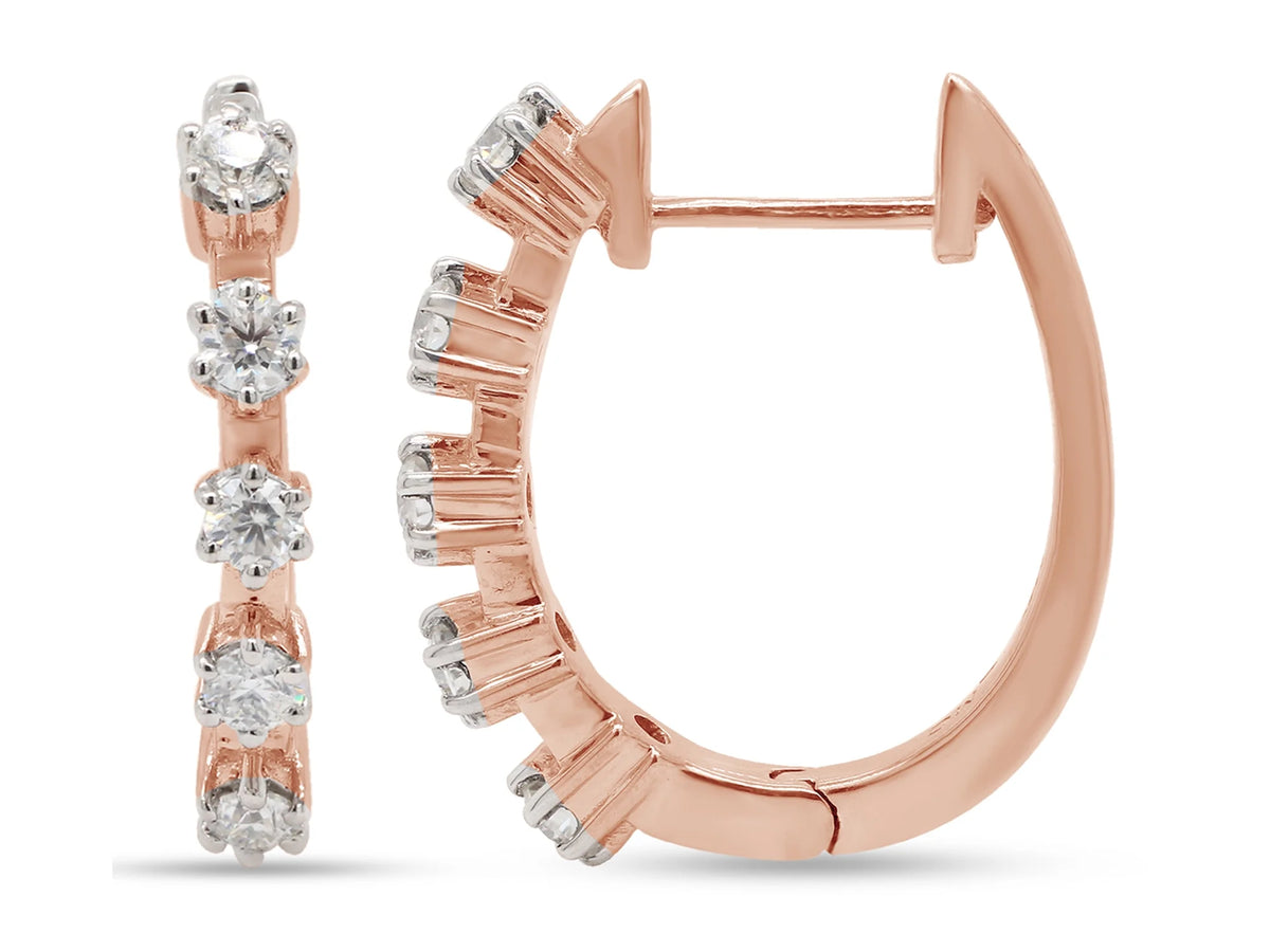 1 Carat Round Cut Lab Created Moissanite Five Stone Hoop Earrings In 14K Rose Gold Over Sterling Silver U888622
