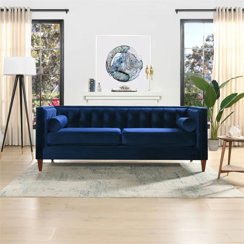 Navy Blue Tufted Tuxedo Sofa I94681