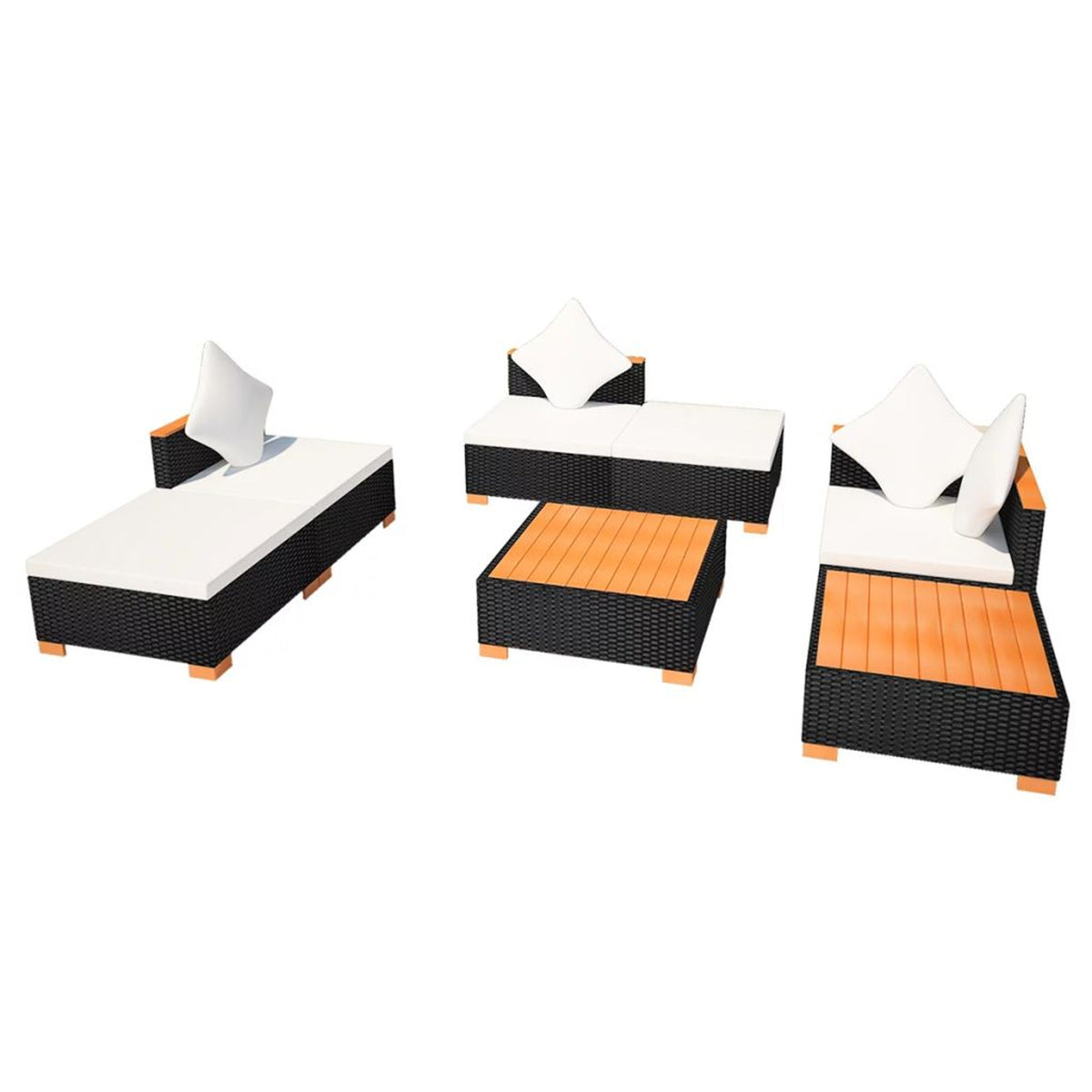 7 Piece Outdoor Sectional Sofa Set with Coffee Table and Ottoman Black Poly Rattan M630