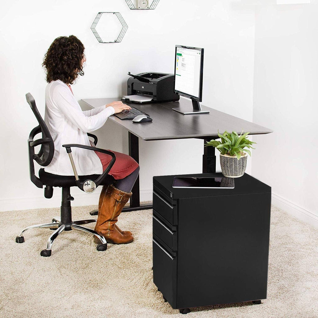 White 3-Drawer Locking Rolling Metal File Cabinet D9672