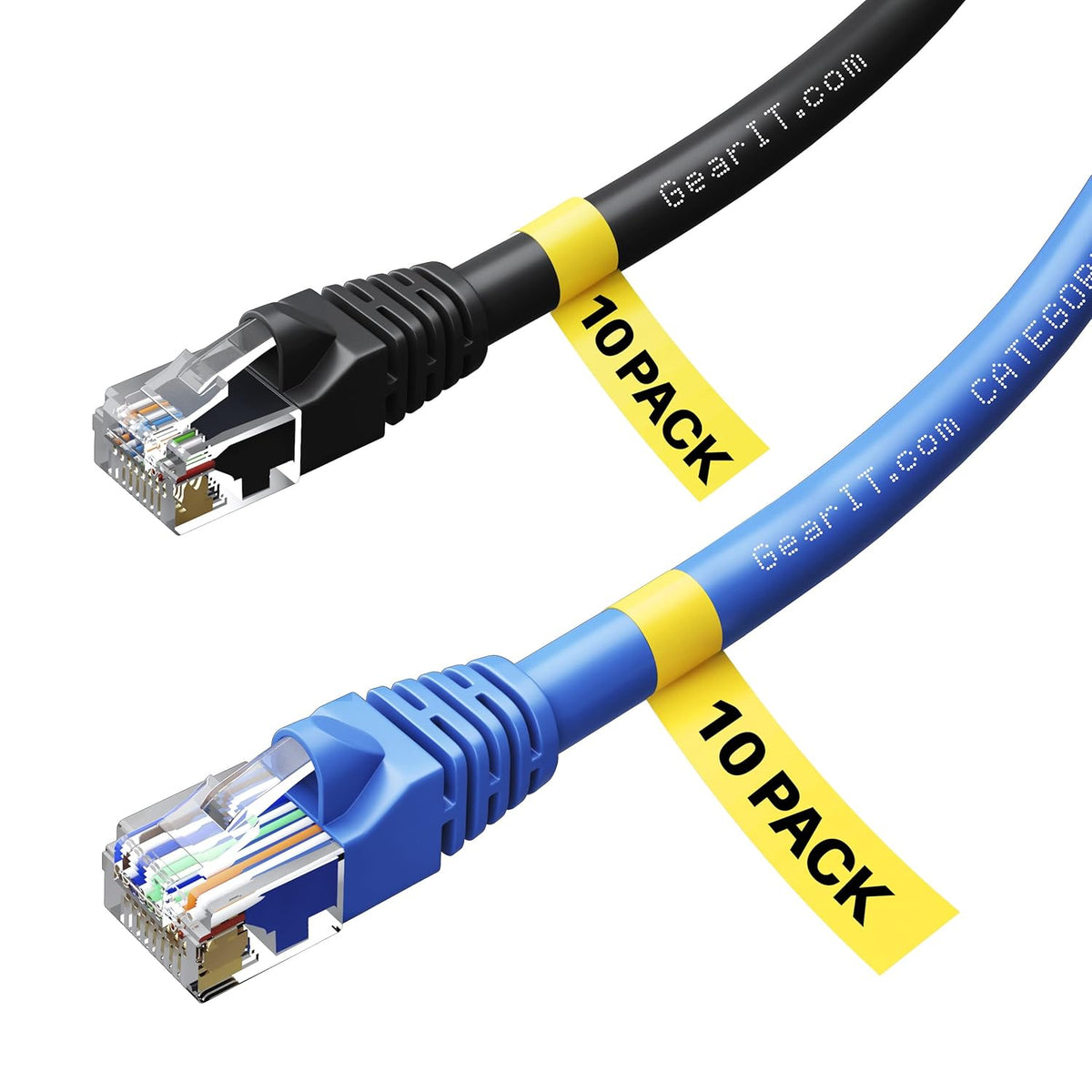 Cat6 Ethernet Cable 25 Feet 10-Pack Black White Pure Copper T25193