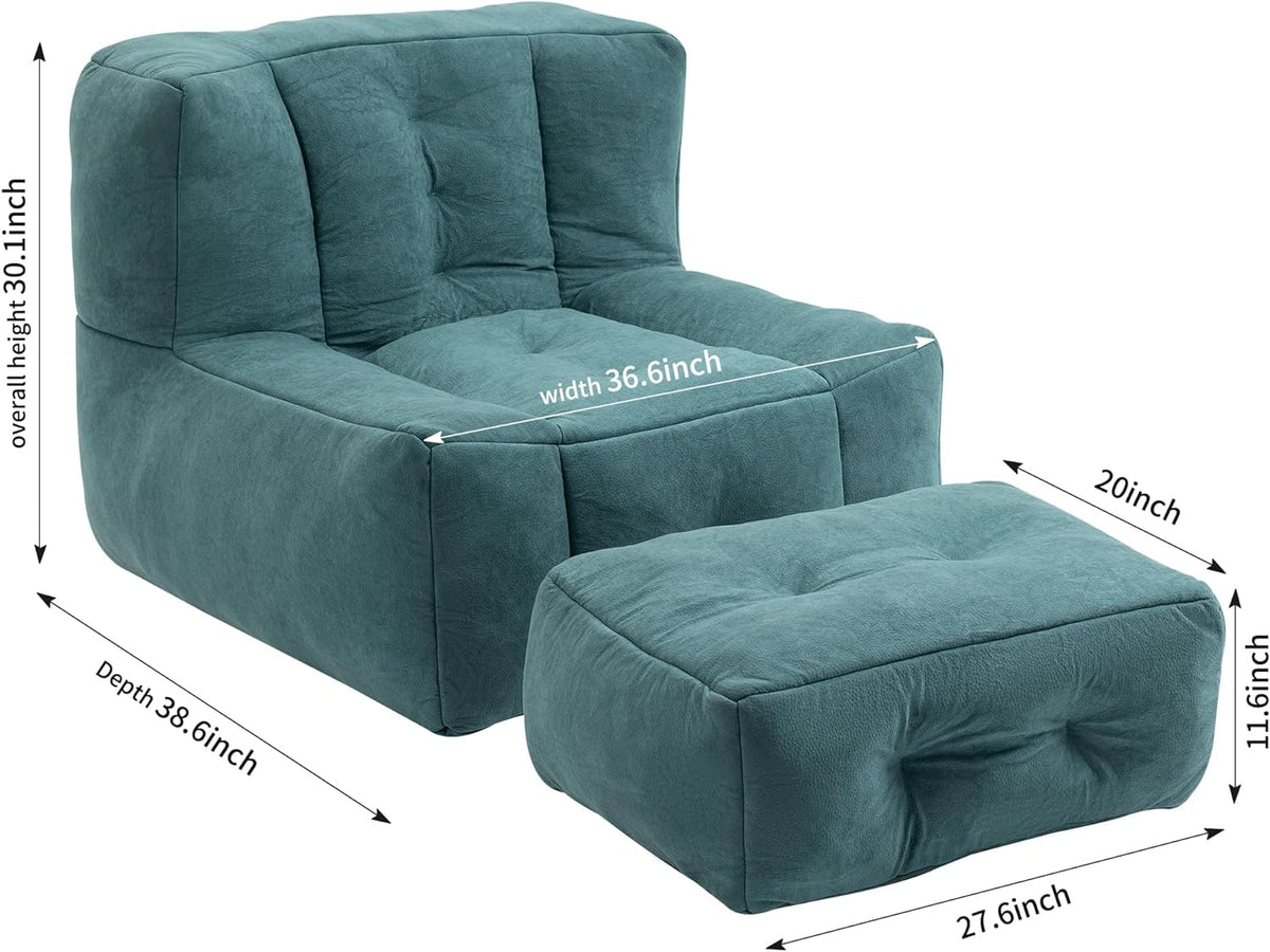 Orange Velvet Bean Bag Chair with Ottoman U648199