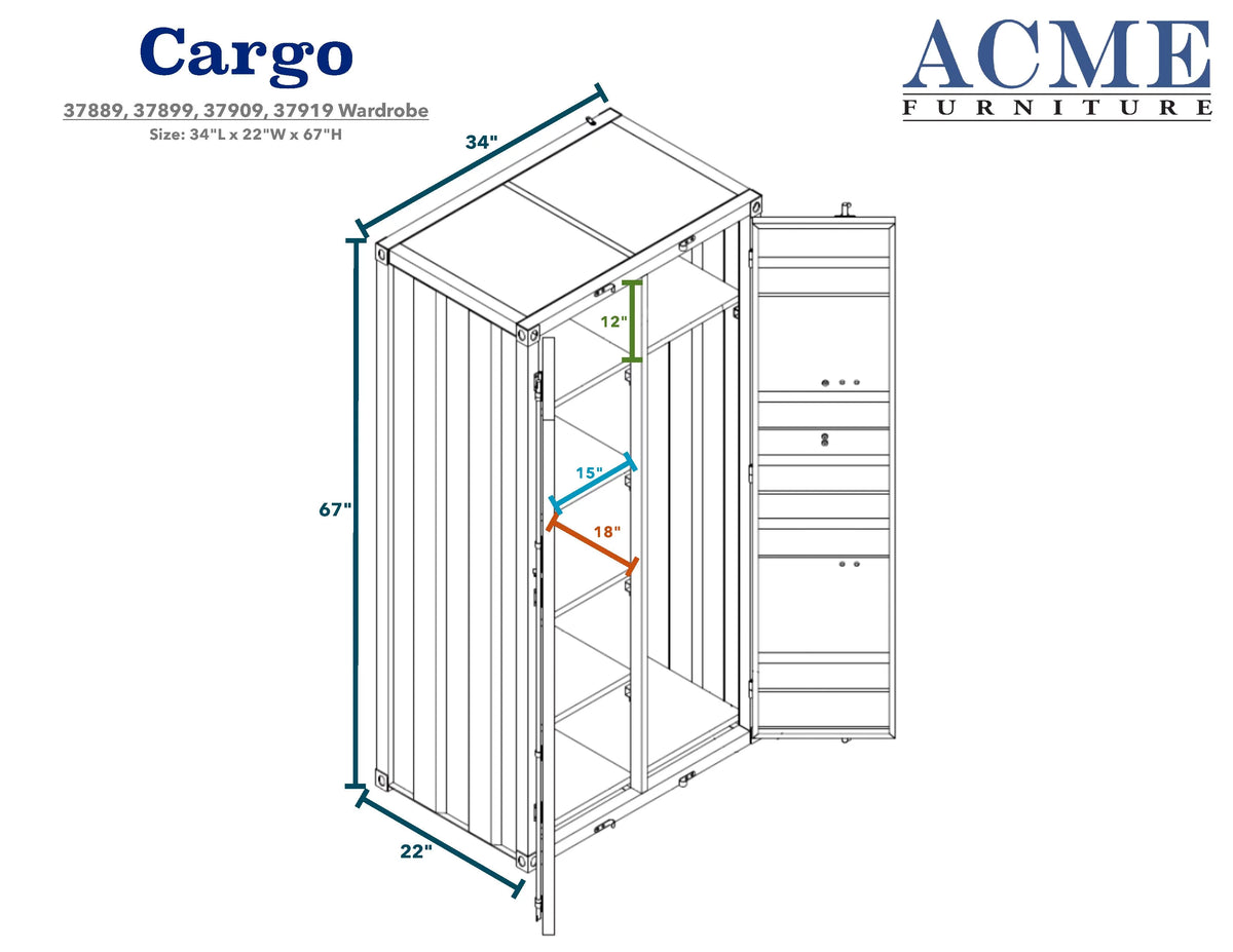 Cargo Wardrobe Double Door Red Q900