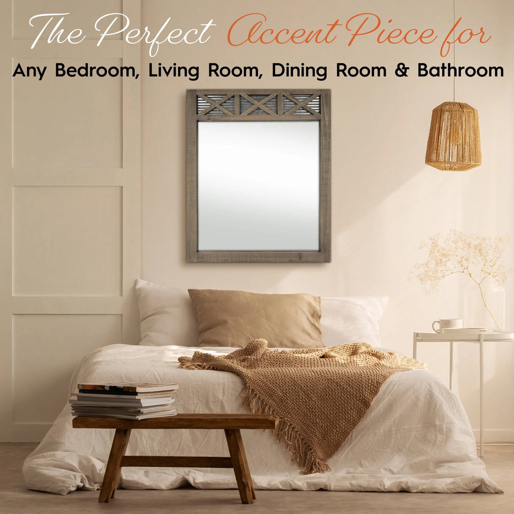 Rustic Farmhouse Mirror with Galvanized Metal – 28" x 34" O1458
