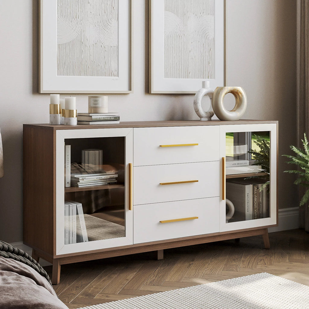 White Sideboard Buffet Cabinet with 3 Drawers & 2 Doors E64735