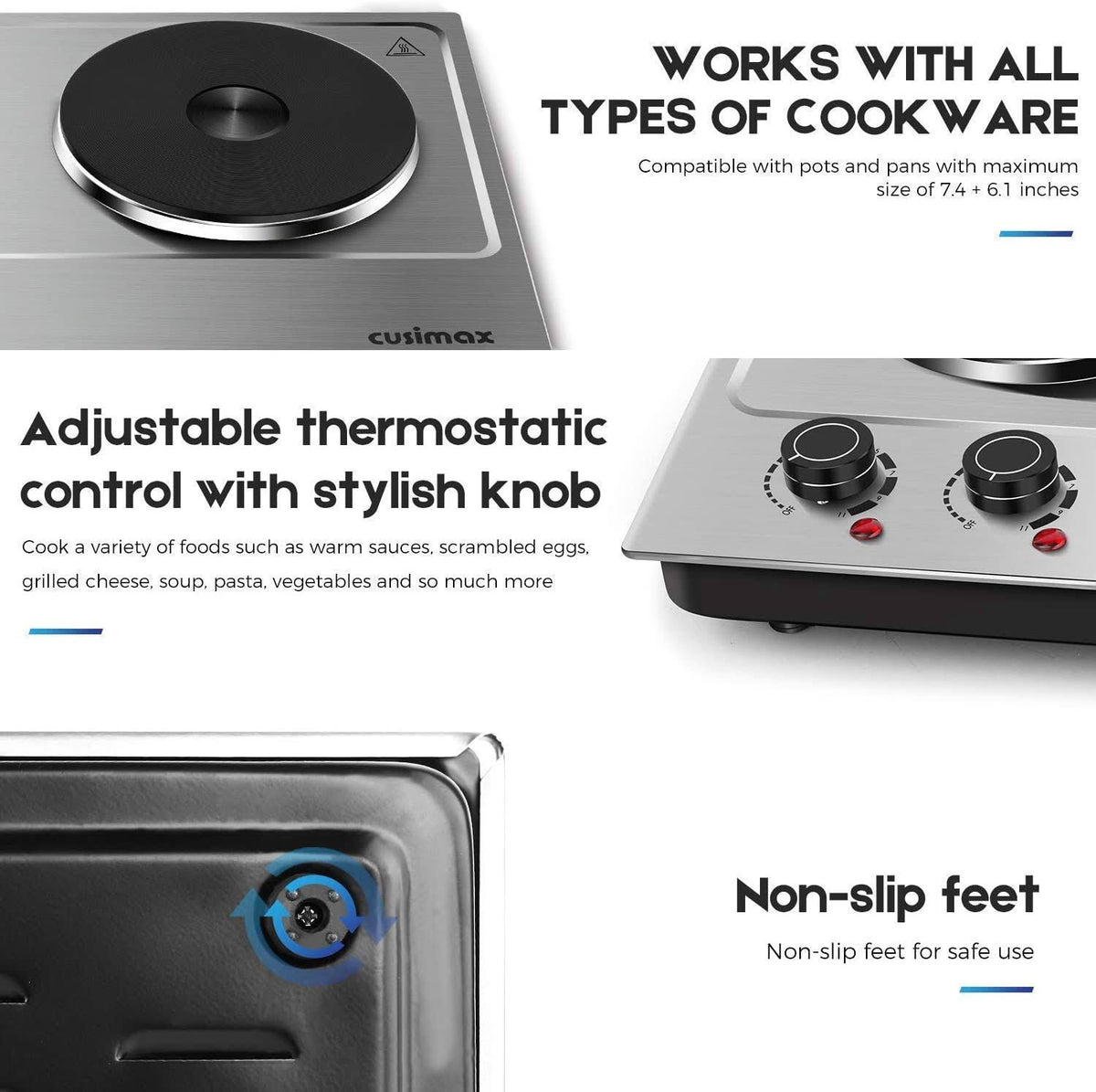 1800W Electric Double Burner Countertop Cast Iron Hot Plate Y44252