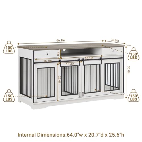 75'' Double Dog Crate Furniture with Double Door Grey Z5687