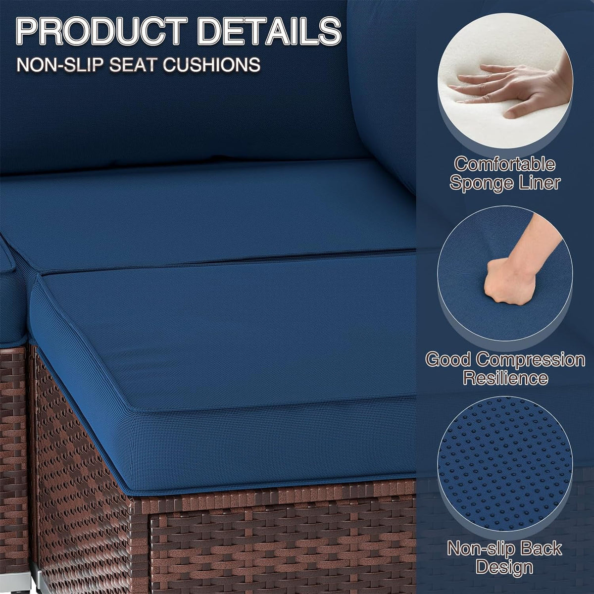 7 Pieces PE Rattan Wicker Patio Furniture Set with Glass Table R95567
