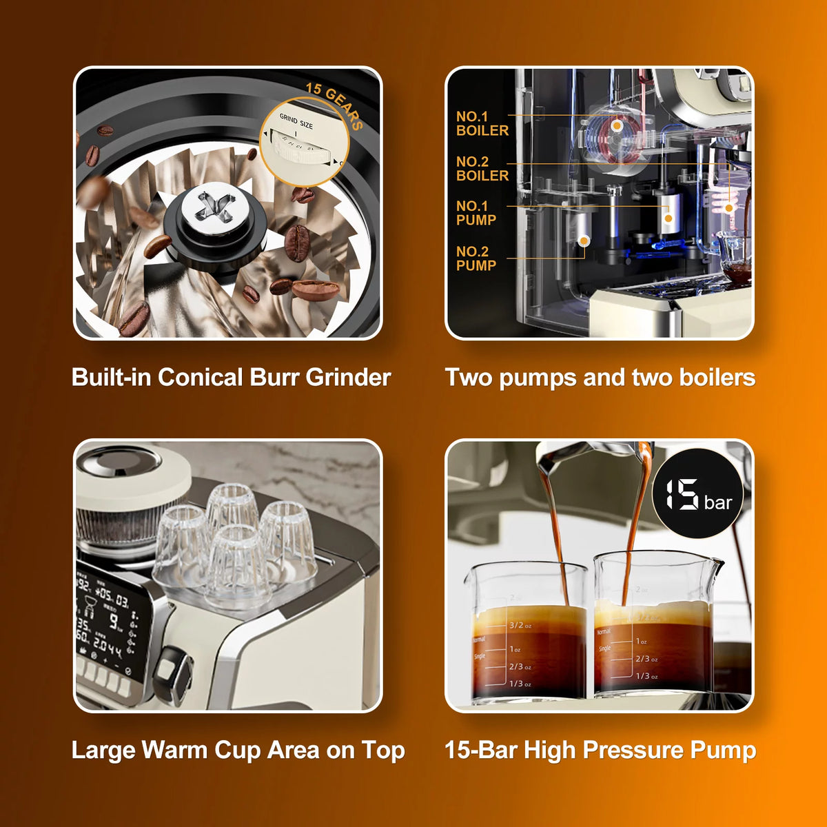 Espresso Machine with Milk Frother, Semi Automatic Coffee Machine with Grinder E7960